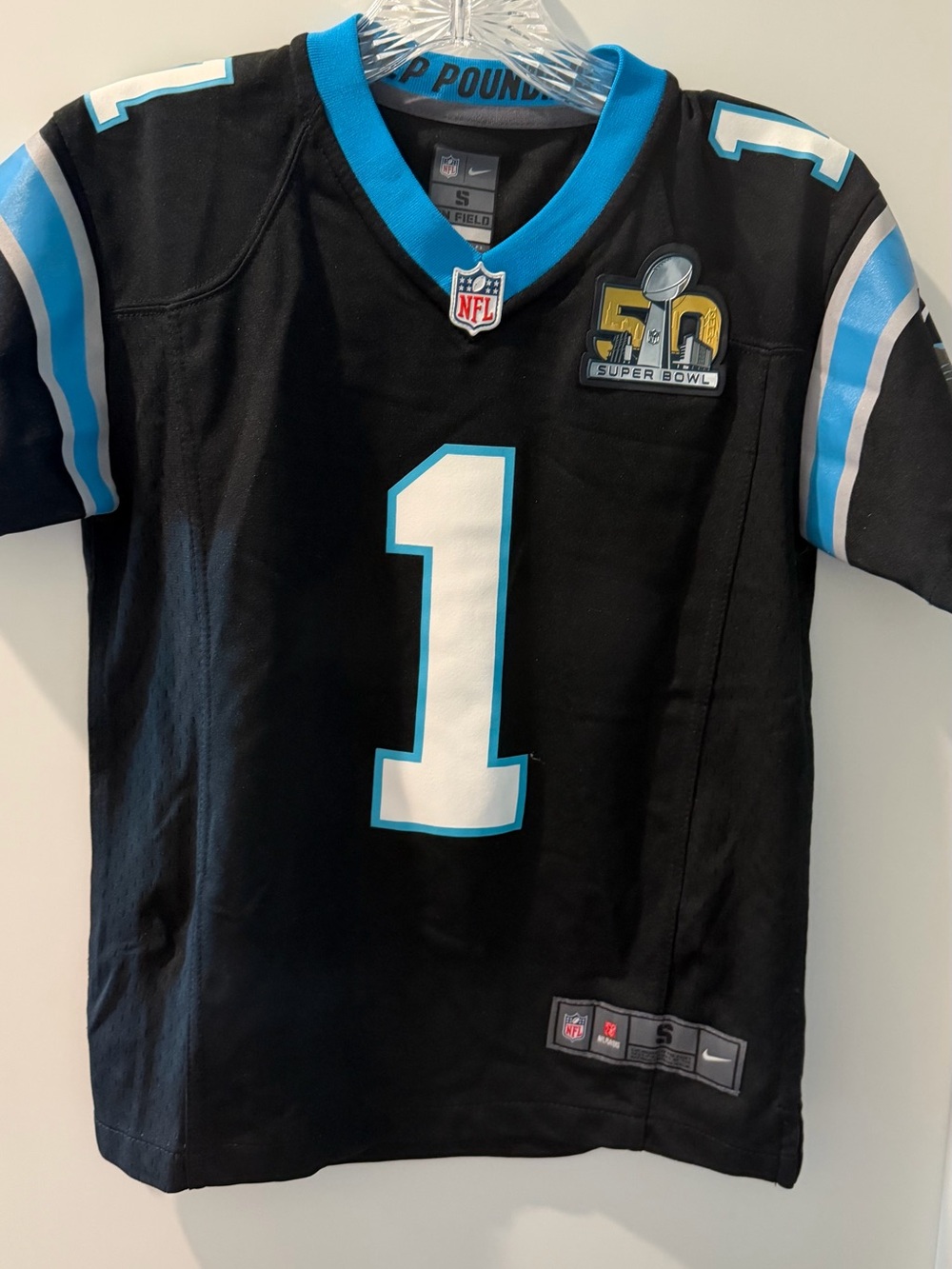 NFL Kids' Carolina Panthers #1 Newton Super Bowl Jersey - Black/Blue